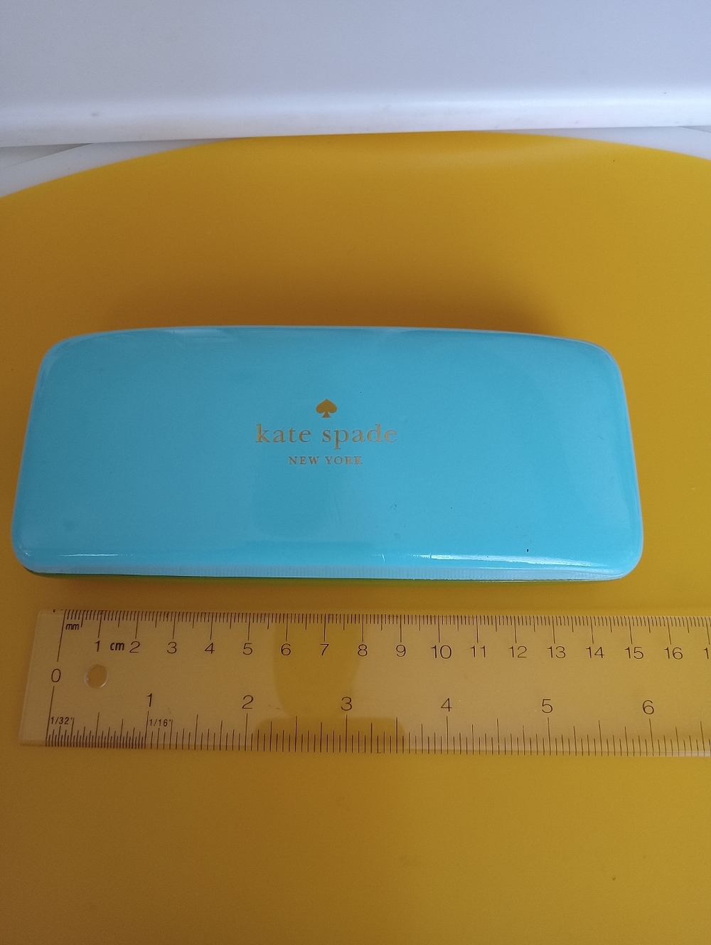 kate spade turquoise hard eyeglass/sunglass case with gold logo